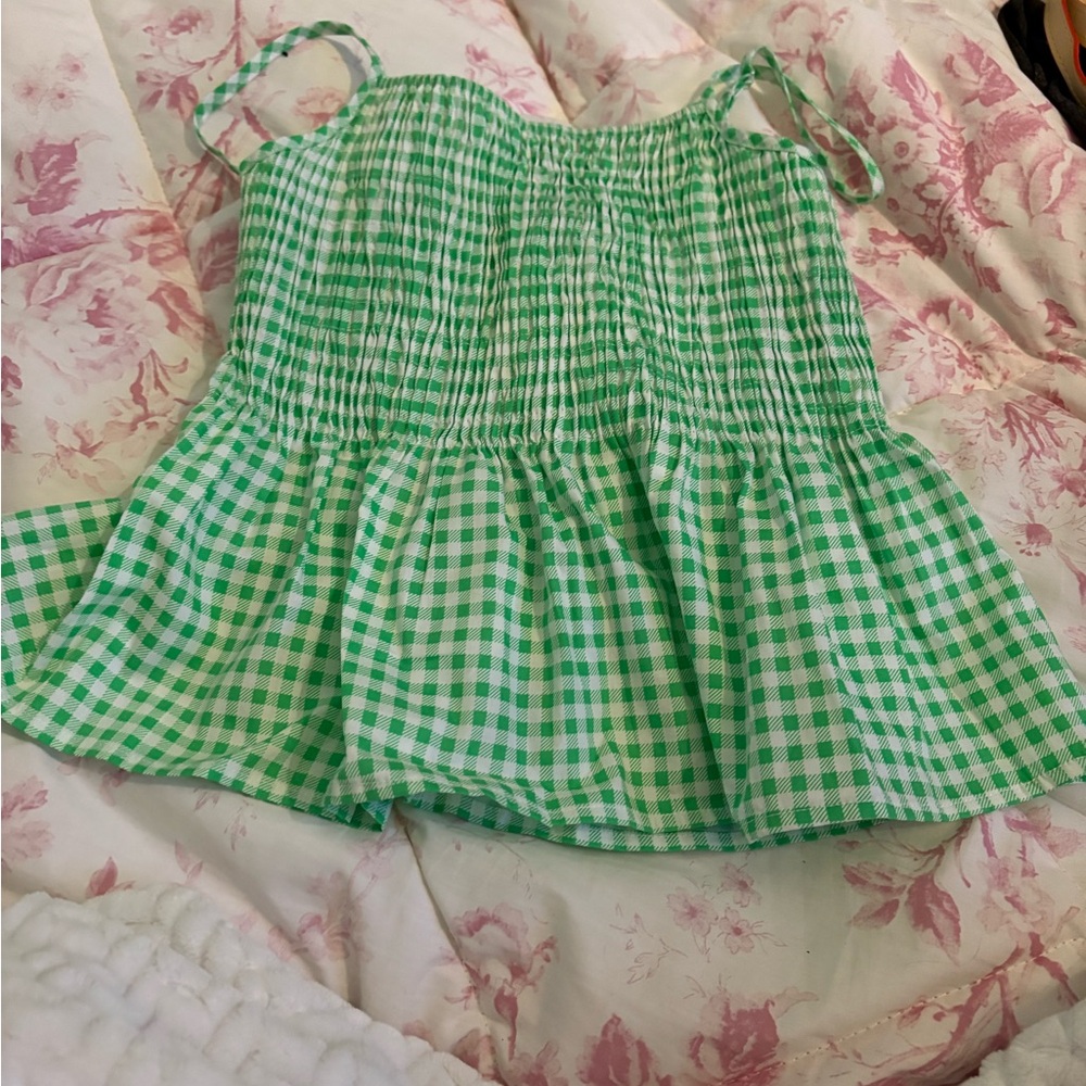 Freshman Green and White Gingham Tank Top